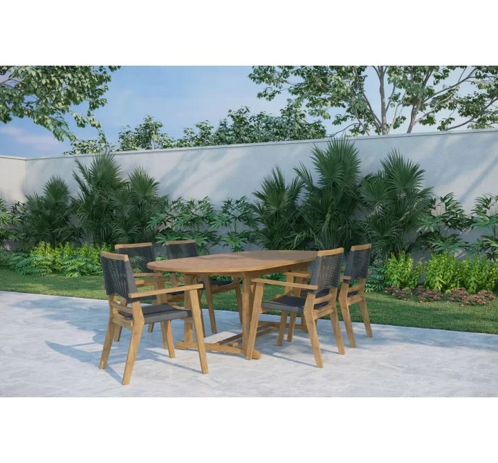 Hi Teak Furniture Damien Teak Outdoor Stacking Armchair - Lifestyle