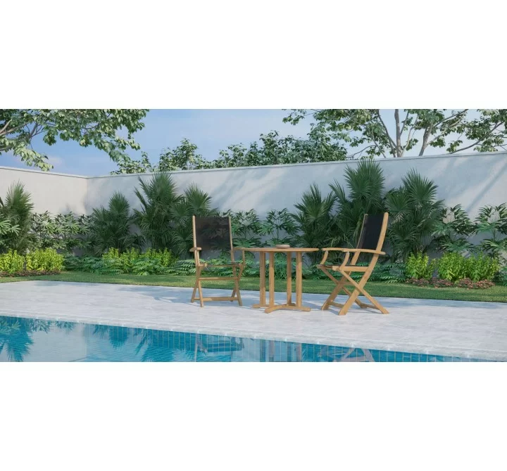 Hi Teak Furniture Lucas Teak Outdoor Folding Armchair in Black Textilene Fabric - Lifestyle