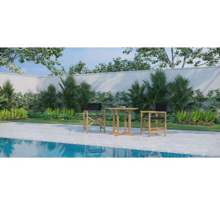 Hi Teak Furniture Direceur Teak Folding Outdoor Dining Armchair in Black - Lifestyle