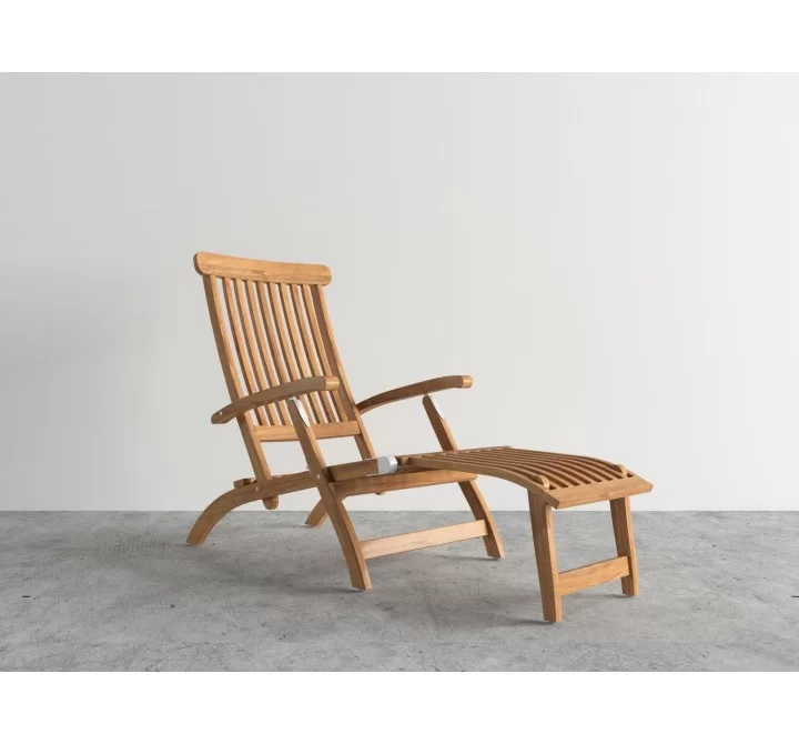 Hi Teak Furniture Adelle Teak Folding Outdoor Deck Chair Lounge - Angled