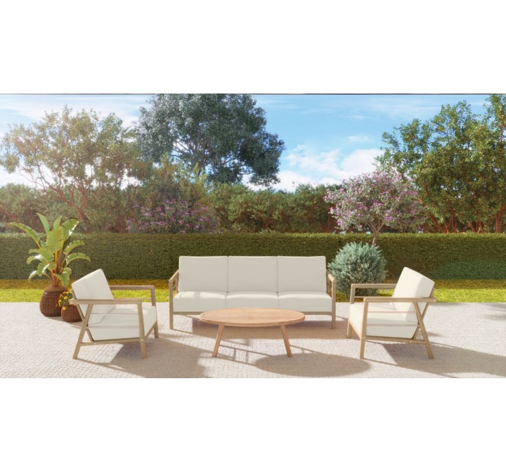 Hi Teak Furniture Daniele 4-Piece Teak Deep Seating Outdoor Sofa Set with Sunbrella Canvas Cushions - Lifestyle