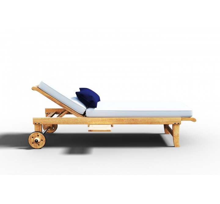 Hi Teak Furniture Edgard Reclining Teak Outdoor Sun Lounger with Wheels and Cupholder
