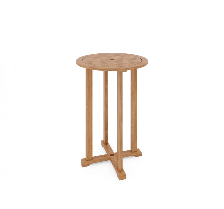 Hi Teak Furniture Clement Round Teak Bar Height Outdoor Bistro Table with Umbrella Hole - Angled