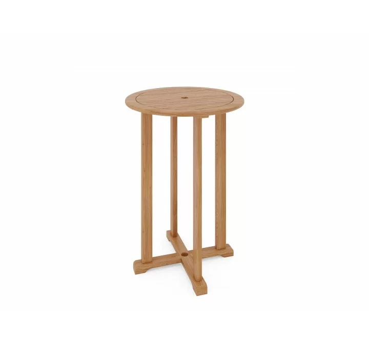 Hi Teak Furniture Clement Round Teak Bar Height Outdoor Bistro Table with Umbrella Hole - Angled
