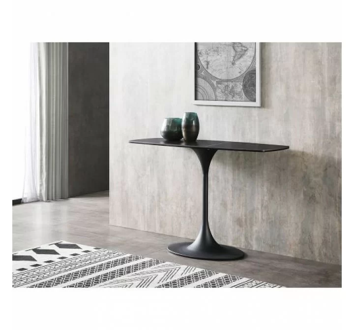Whiteline Modern Living Amarosa Console Table With Clear Glass And Ceramic Top In Black Powder Coated Metal Base - Lifestyle