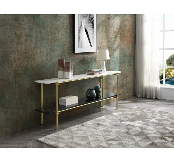 Whiteline Modern Living Fairview Console High Glossy Crystal White With Marble Top - Lifestyle