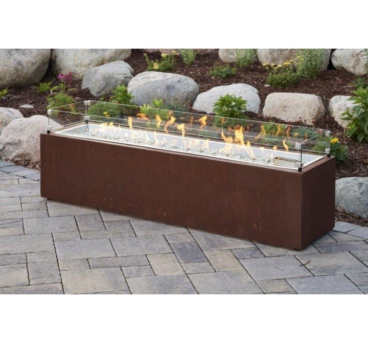 Outdoor Greatroom Company Cortlin Linear Gas Fire Pit Table W/Ferros Stucco Base - Lifestyle