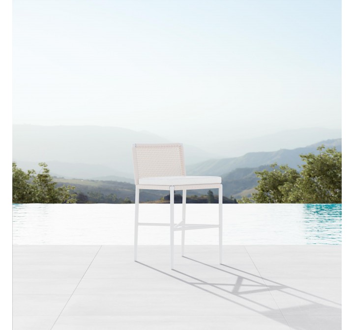 Azzurro Corsica Counter Stool With Matte White Aluminum Frame And Sand All-Weather Rope - Lifestyle