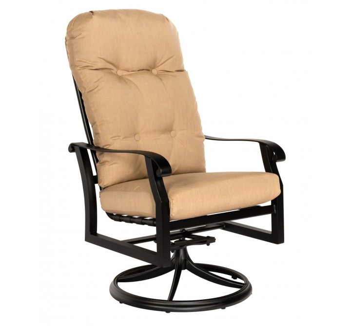 Woodard Cortland Cushion High Back Swivel Rocking Dining Arm Chair - Angled