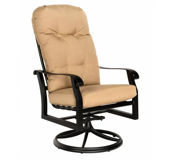 Woodard Cortland Cushion High Back Swivel Rocking Dining Arm Chair - Angled