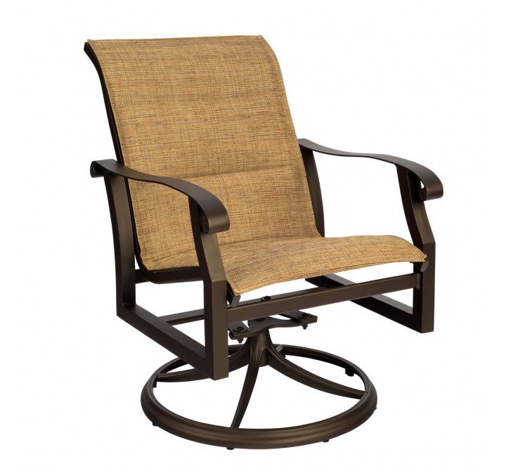 Woodard Cortland Padded Sling Swivel Rocking Dining Arm Chair