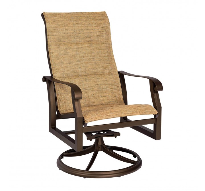 Woodard Cortland Padded Sling High Back Swivel Rocking Dining Armchair