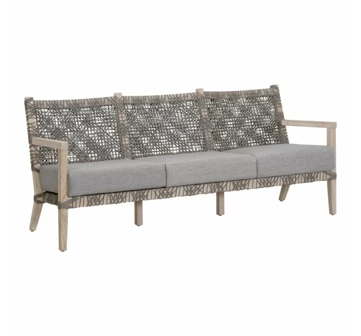 Essentials For Living Costa Outdoor 77" Sofa - Dove Flat Rope Performance Dove, Gray Teak - Front Side Angle