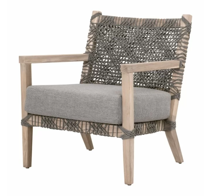 Essentials For Living Costa Outdoor Club Chair - Dove Flat Rope, Performance Dove, Gray Teak - Front Side Angle