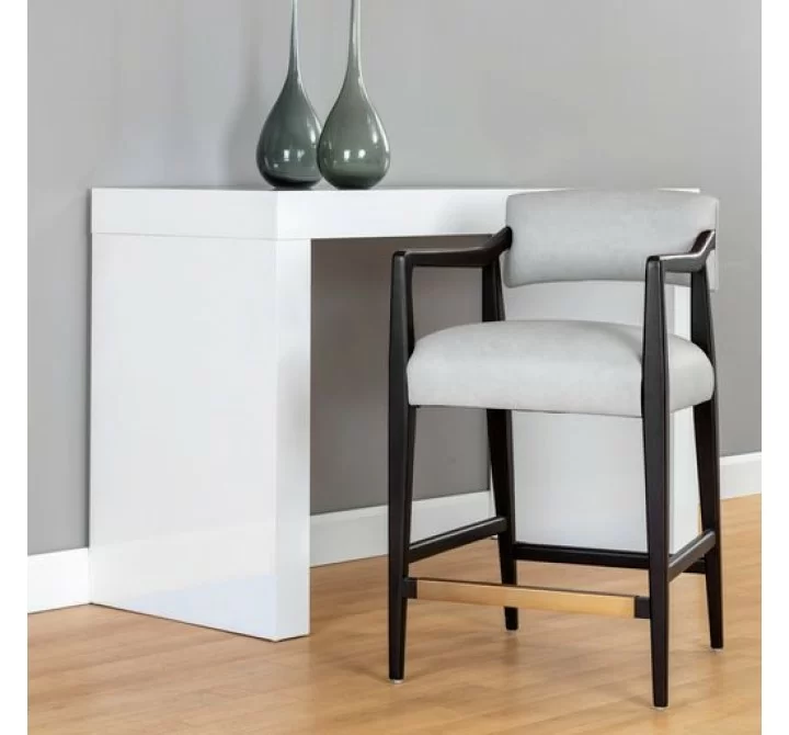 Sunpan Keagan Counter Stool in Saloon Light Grey Leather - Lifestyle