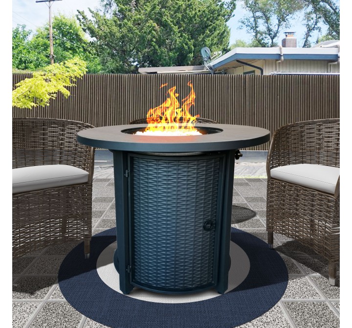 Crawford and Burke Haines Black Metal and Tile Round Fire Pit with Glass Rocks, Lifestyle