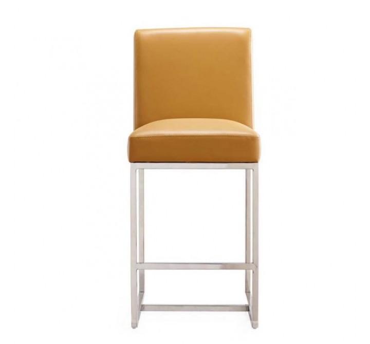 Manhattan Comfort Element 37.2 in. Camel and Polished Chrome Stainless Steel Counter Height Bar Stool Front