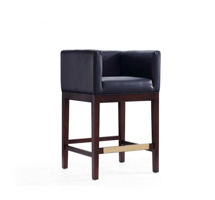 Manhattan Comfort Kingsley 34 in. Grey and Dark Walnut Beech Wood Counter Height Bar Stool