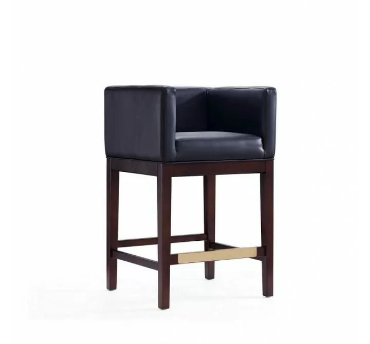 Manhattan Comfort Kingsley 34 in. Grey and Dark Walnut Beech Wood Counter Height Bar Stool