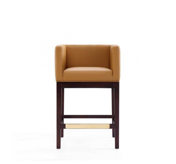 Manhattan Comfort Kingsley 34 in. Camel and Dark Walnut Beech Wood Counter Height Bar Stool Front