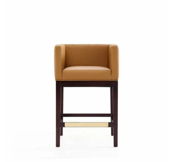 Manhattan Comfort Kingsley 34 in. Camel and Dark Walnut Beech Wood Counter Height Bar Stool Front