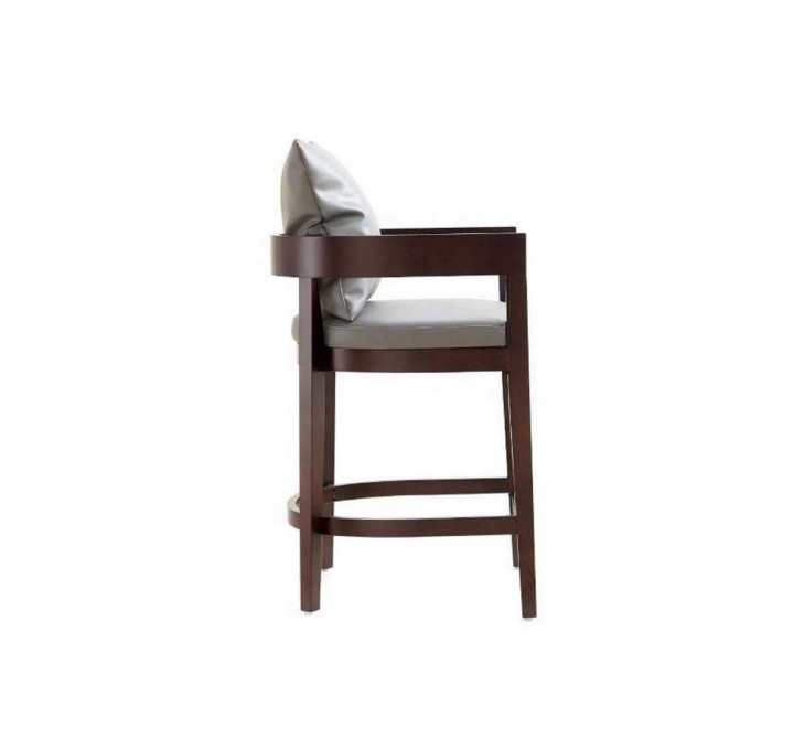 Manhattan Comfort Ritz 34 in. Grey and Dark Walnut Beech Wood Counter Height Bar Stool Side
