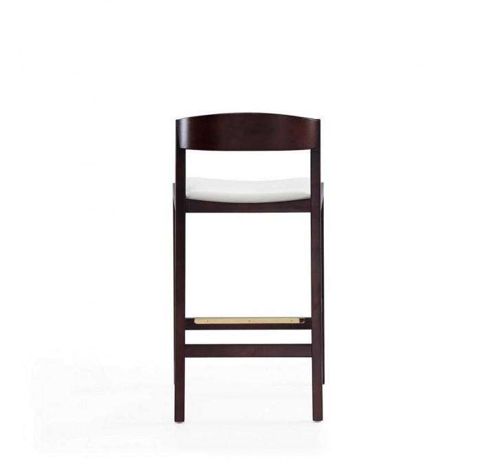 Manhattan Comfort Klismos 36.75 in. Ivory and Dark Walnut Beech Wood Counter Height Bar Stool Back