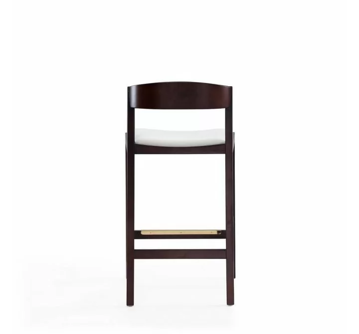 Manhattan Comfort Klismos 36.75 in. Ivory and Dark Walnut Beech Wood Counter Height Bar Stool Back