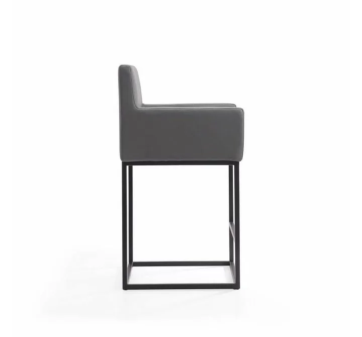 Manhattan Comfort Ambassador 38 in. Grey and Black Metal Counter Height Bar Stool Side