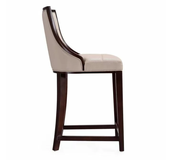 Manhattan Comfort Fifth Ave 39.5 in. Cream and Dark Walnut Beech Wood Counter Height Bar Stool Side