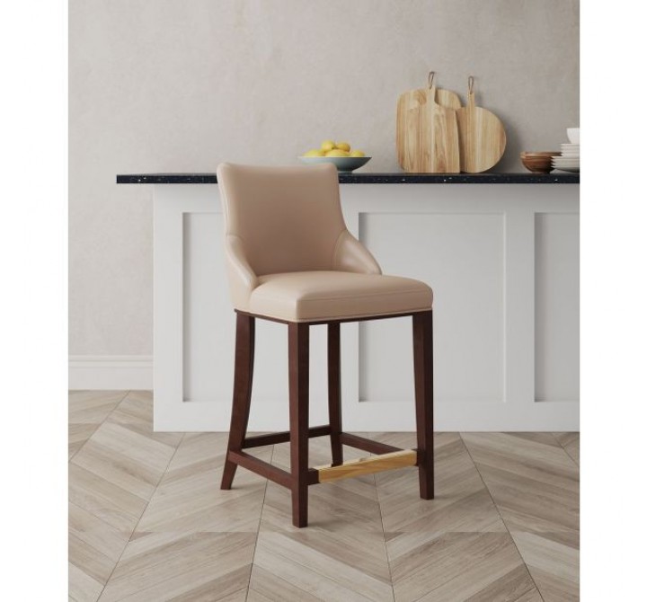 Manhattan Comfort Modern Shubert Counter Stool Upholstered Leatherette with Beech Wood Legs Tan