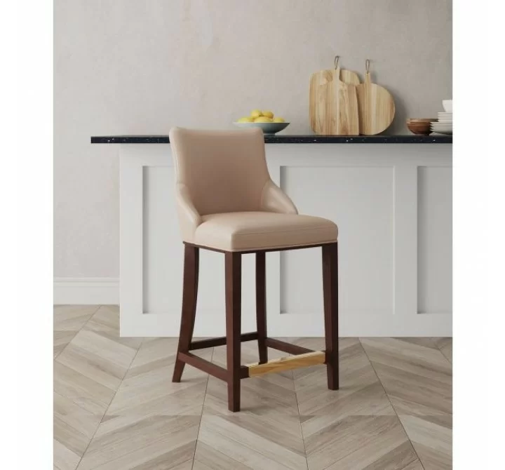 Manhattan Comfort Modern Shubert Counter Stool Upholstered Leatherette with Beech Wood Legs Tan