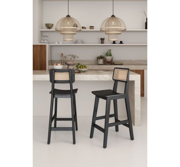 Manhattan Comfort Versailles Counter Stool in Black and Natural Cane