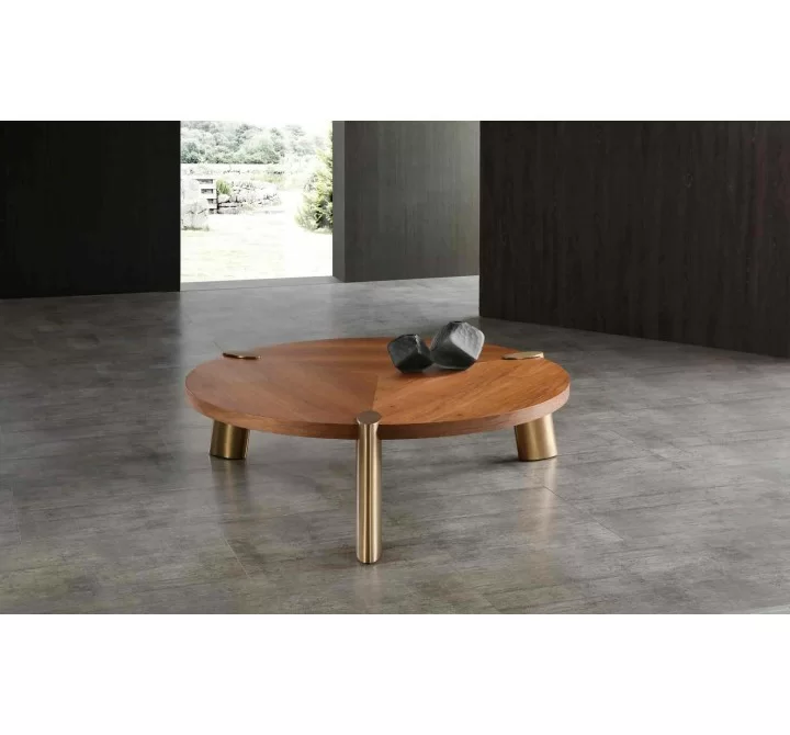 Whiteline Modern Living Mimeo Large Round Coffee Table With Walnut Veneer Top - Lifestyle