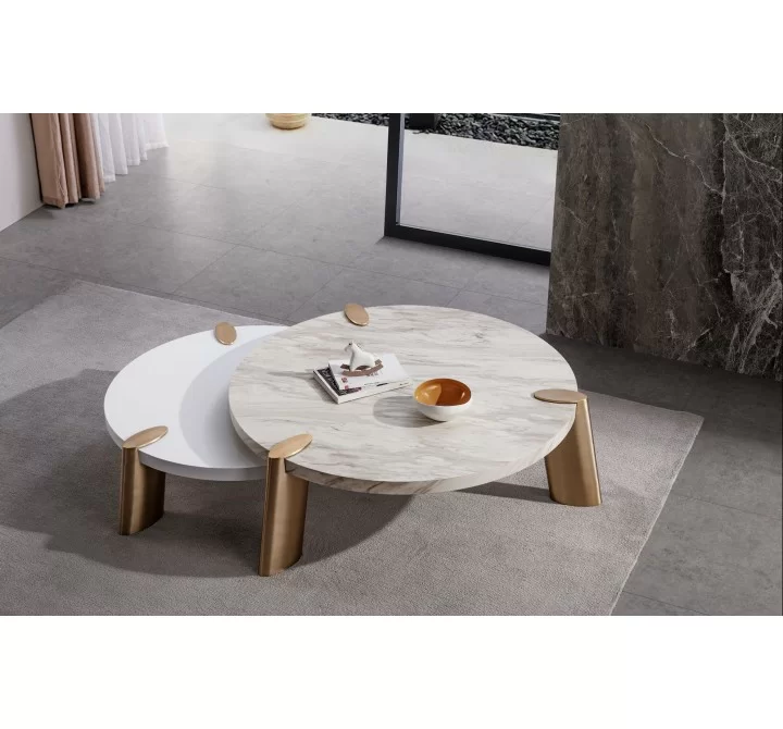 Whiteline Modern Living Mimeo Round Coffee Table With Matt White Top - Lifestyle