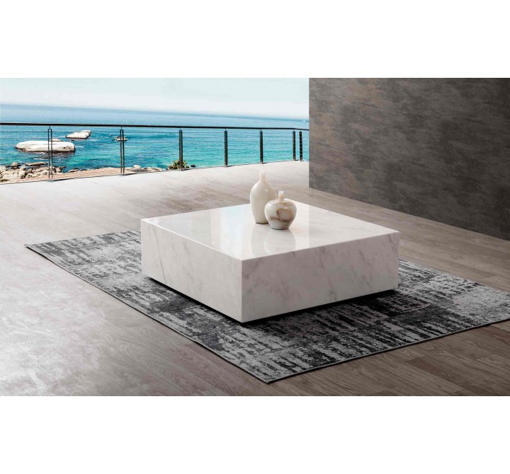 Whiteline Modern Living Cube Square Coffee Table In White Marble With Casters - Lifestyle