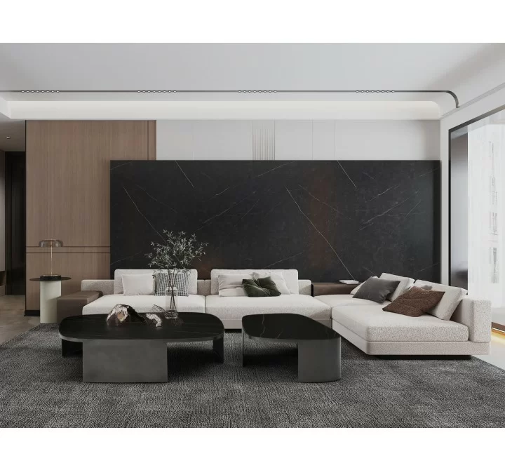 Whiteline Modern Living Tori Large Coffee Table In Black and Gold Ceramic Top - Lifestyle