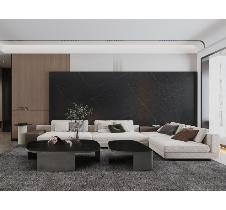 Whiteline Modern Living Tori Small Coffee Table In Black and Gold Ceramic Top - Lifestyle