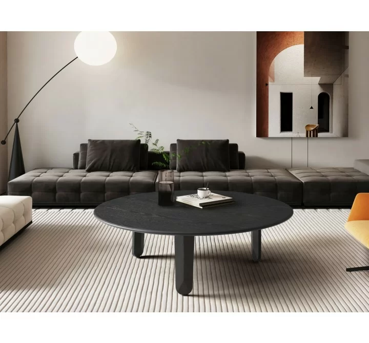 Whiteline Modern Living Luna Coffee Table In Oak Veneer Top Ans Solid Birch Base - Lifestyle