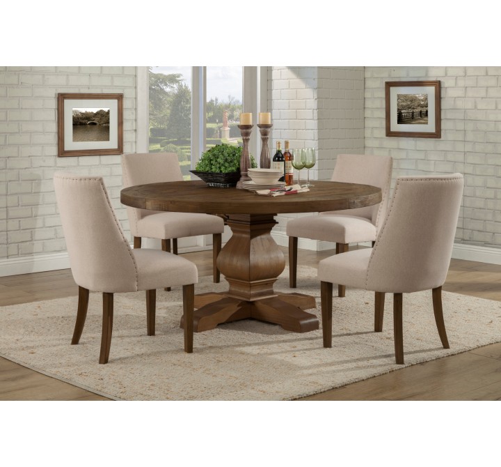 Alpine Furniture Kensington Round Solid Pine Dining Table in Walnut  - Lifestyle