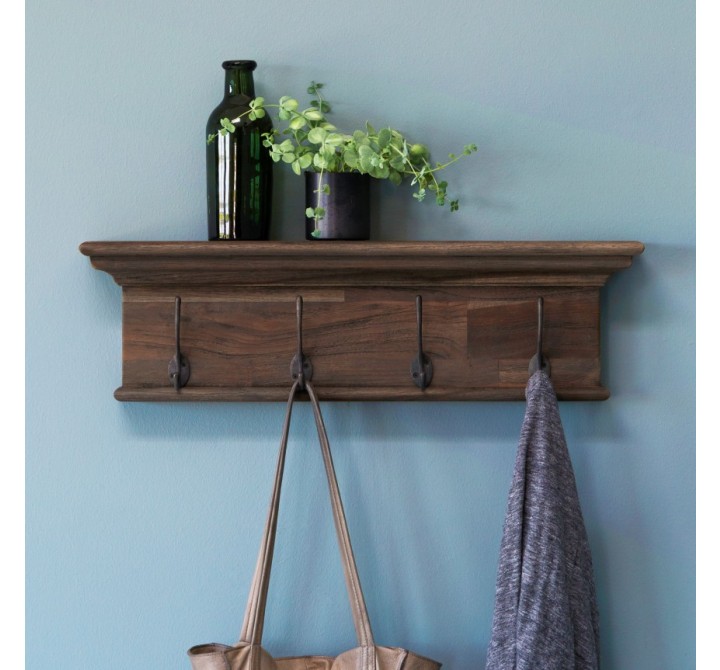 Solid Teak Four - Hook Coat Rack