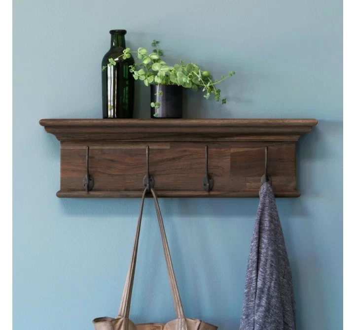Solid Teak Four - Hook Coat Rack