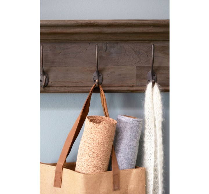 Solid Teak Six - Hook Coat Rack - Close-Up