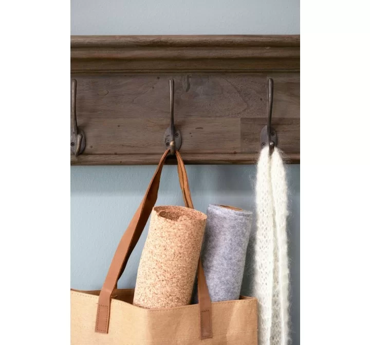 Solid Teak Six - Hook Coat Rack - Close-Up