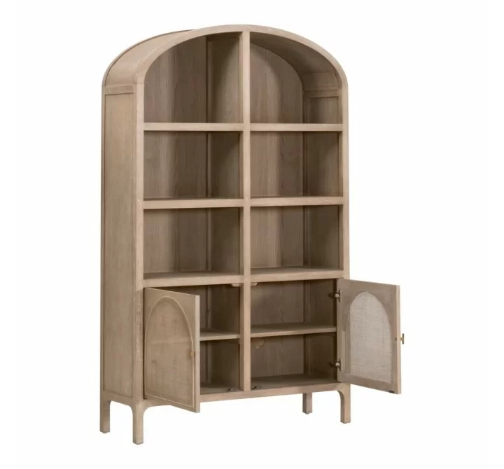 Essentials for Living Cane Storage Bookcase - Front Side Angle (Cabinet Opened)