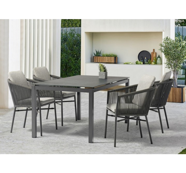 Whiteline Modern Living Lynn Outdoor Dining Armchair In Aluminum Powder-Coated Finish - Lifestyle
