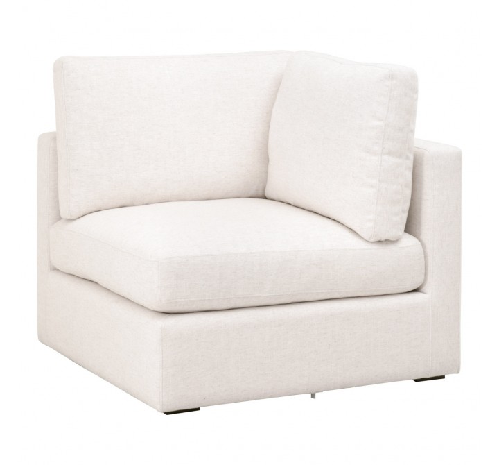 Essentials For Living Daley Modular Corner Chair - Performance Textured Cream Linen, Espresso - Front Side Angle