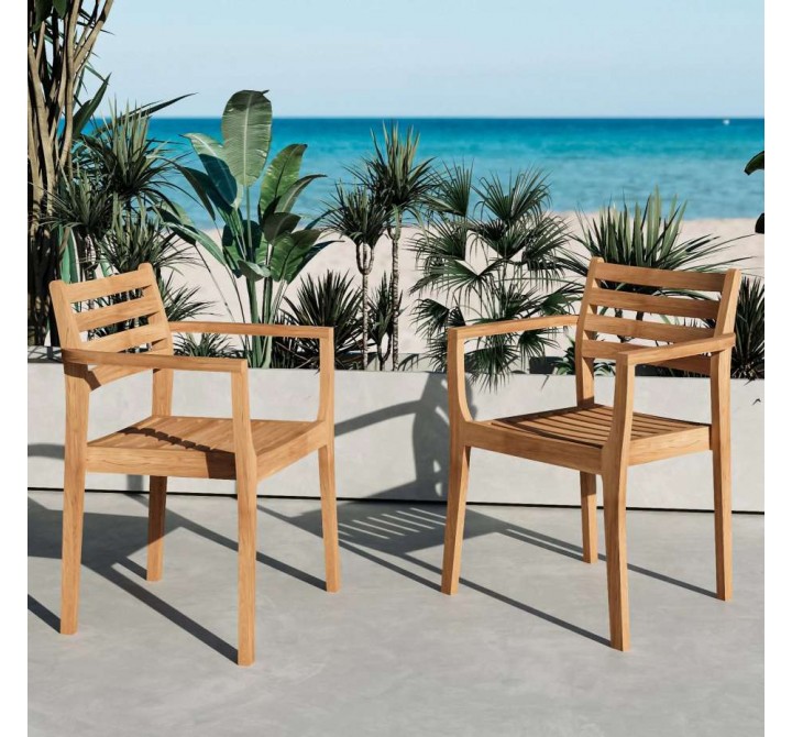 Curated Maison Danois Teak Outdoor Dining Stacking Armchair (Set of 4) - Lifestyle