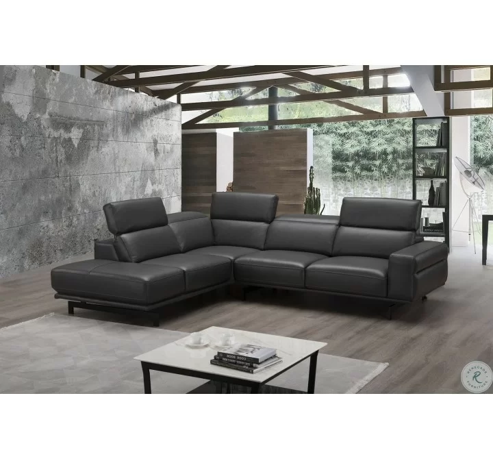 J&M Furniture Davenport Slate Grey Leather Sectional 001