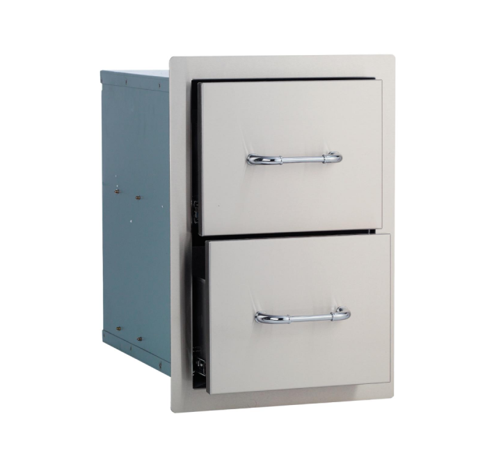 Bull BBQ Double Drawer - Stainless Steel - Angled Semi-open